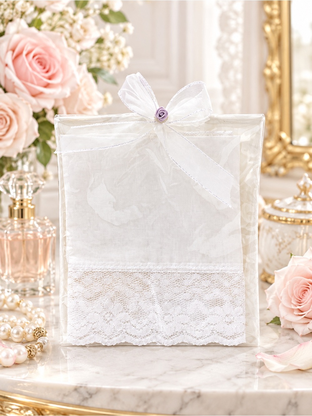 Handmade Lace Handkerchief White Cotton Heirloom Bride Mother Baby Tea Party